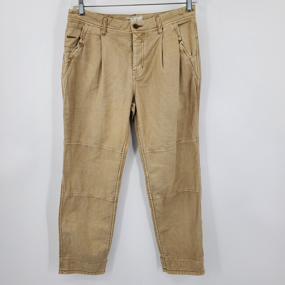 Free People‎ Khaki Utility Boyfriend Tapered Pleated Pants Size 29 Boho Earthy
